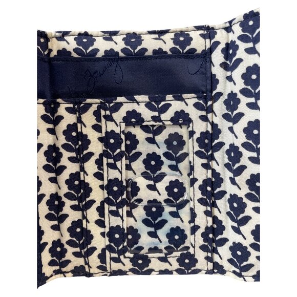 Vera Bradley Twirly Birds Navy Quilted Fabric Wallet Snap Closure ID Window - Picture 5 of 5